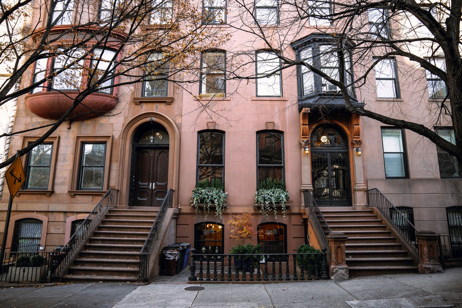 Autumn brownstones on a tree-lined Brooklyn street