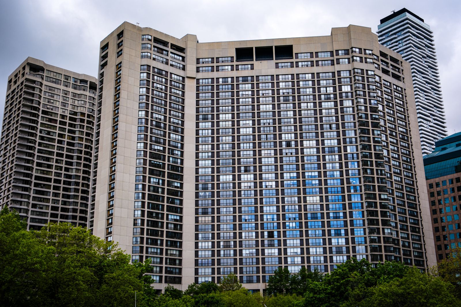 View of modern high-rise buildings in downtown Toronto, showcasing urban architecture.